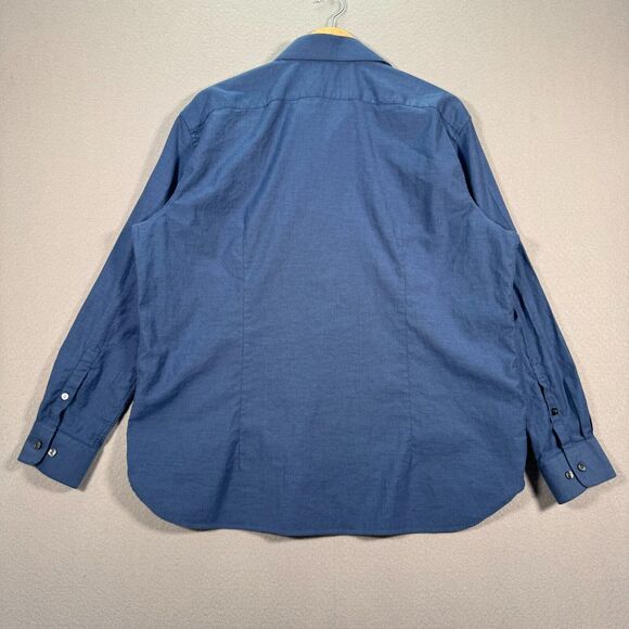 John Varvatos Button Up Shirt Mens 17 1/2 Regular Blue Modern Fit Casual‎ Solid - Picture 2 of 9